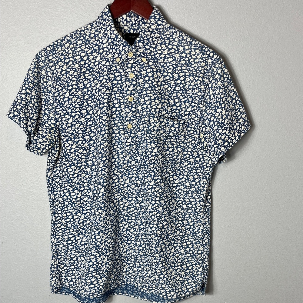 J. Crew Navy and White Floral Button Down Shirt